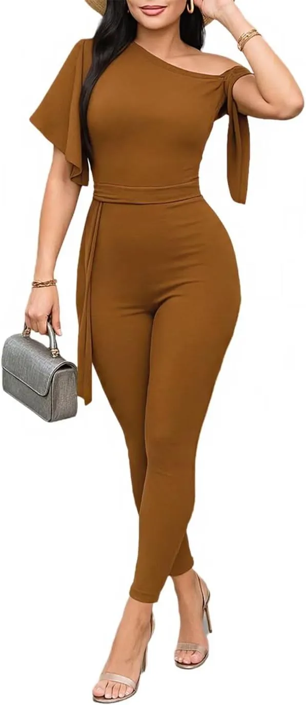 Bodycon Sexy Jumpsuits for Women One Piece Summer Casual Rompers Tie Shoulder Party Club Jumpsuit Romper
