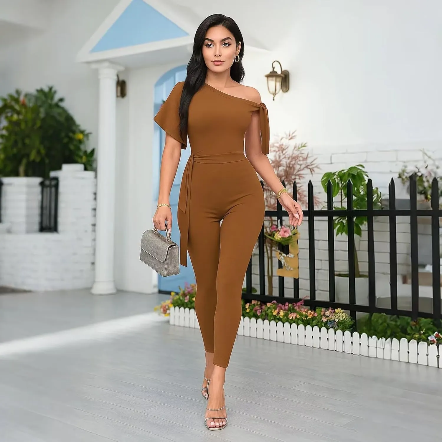 Bodycon Sexy Jumpsuits for Women One Piece Summer Casual Rompers Tie Shoulder Party Club Jumpsuit Romper