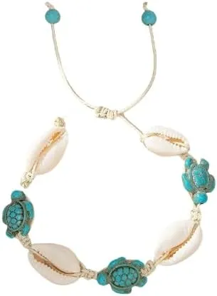 Boho Sea Turtle Starfish Shell Beach Ankle Bracelet Adjustable Summer Ocean Pearl Heart Sunflower Rice Bead Bracelet Jewelry for Women