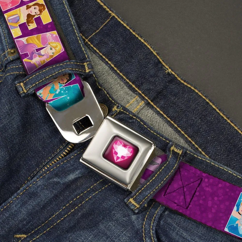 Buckle-Down Seatbelt Belt - Disney DREAMER 7-Sparkling Princesses/Tiara Purple/White - 1.0" Wide - 20-36 Inches in Length