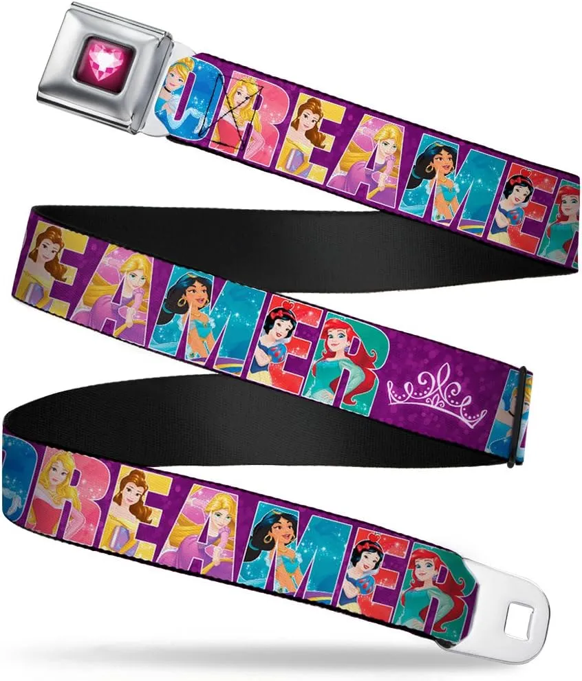 Buckle-Down Seatbelt Belt - Disney DREAMER 7-Sparkling Princesses/Tiara Purple/White - 1.0" Wide - 20-36 Inches in Length