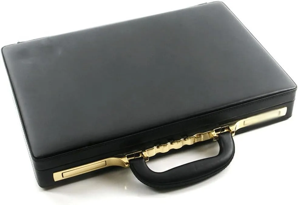 Business Men Black Leather Messenger Bag Box Computer Box Briefcase.