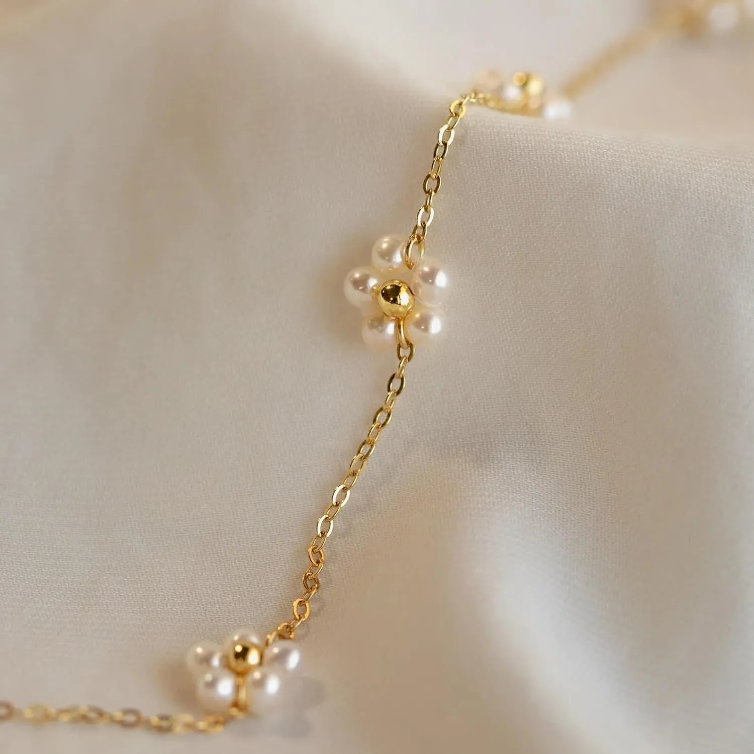 CAITLYNMINIMALIST 18K Gold Sterling Silver Freshwater Pearl Bead Drop Station Adjustable Necklace for Women Gift for Her