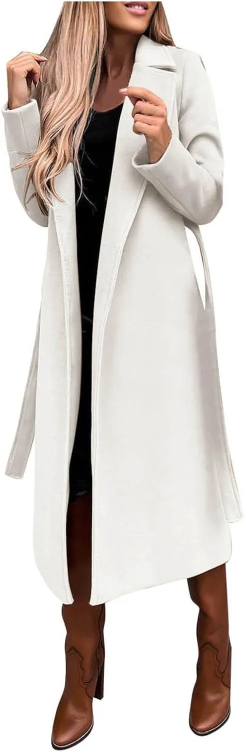 Casual Blazers for Women Long Sleeve Lapel Cardigan Open Front Plain Long Jacket Overcoat Office Work Elegant Fall Wrap Coat