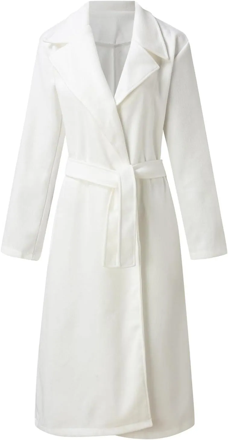 Casual Blazers for Women Long Sleeve Lapel Cardigan Open Front Plain Long Jacket Overcoat Office Work Elegant Fall Wrap Coat