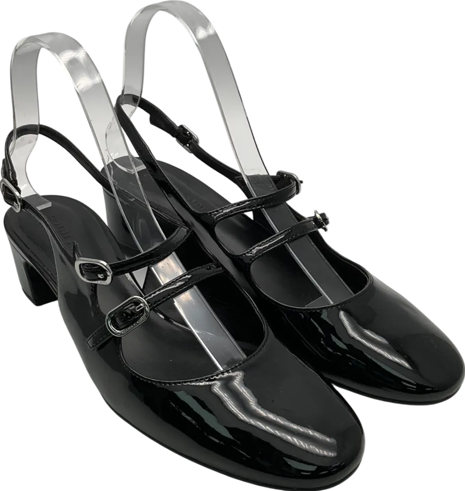 Charles & Keith Black Patent Double Buckle Sling Back Kitten Heels UK 5 EU 38 