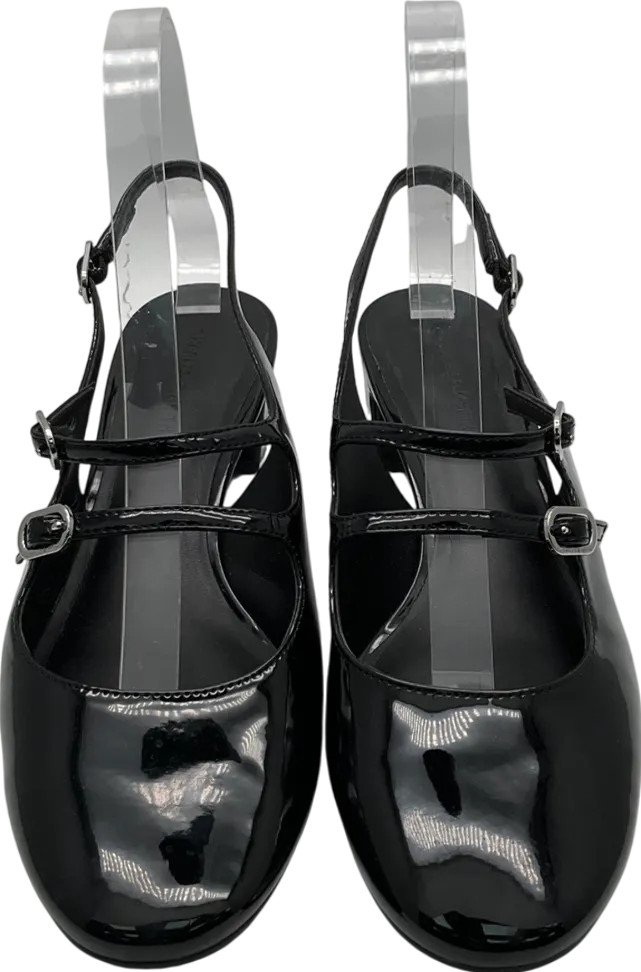 Charles & Keith Black Patent Double Buckle Sling Back Kitten Heels UK 5 EU 38 