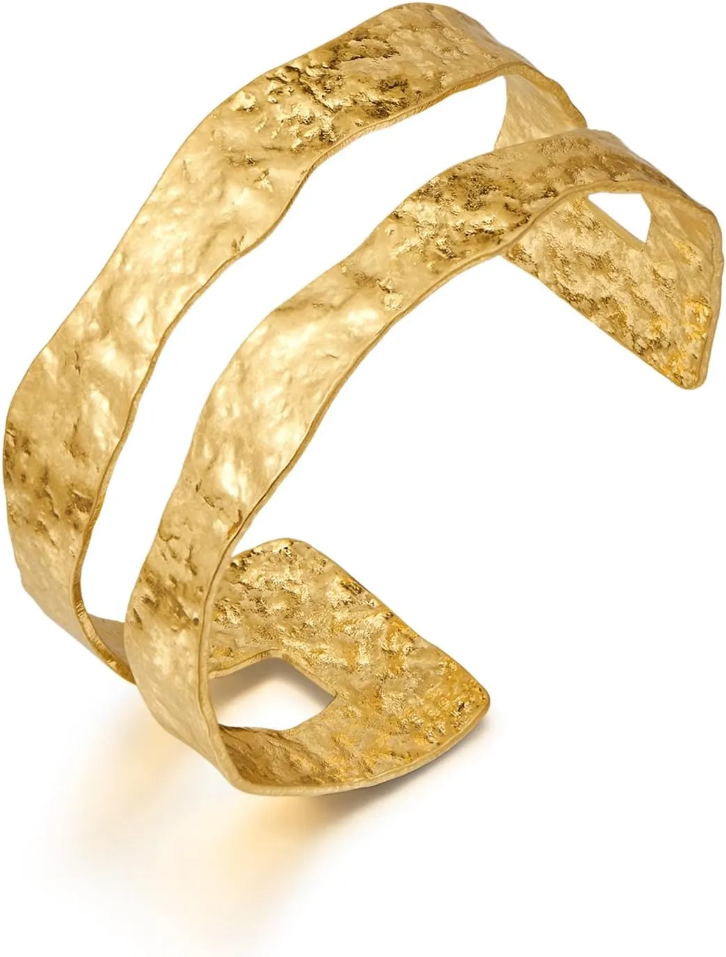 Chunky 14k Gold Cuff Bracelets for Women - Non Tarnish Teardrop Bangle Multi-layer Cross Wire Open Bracelets