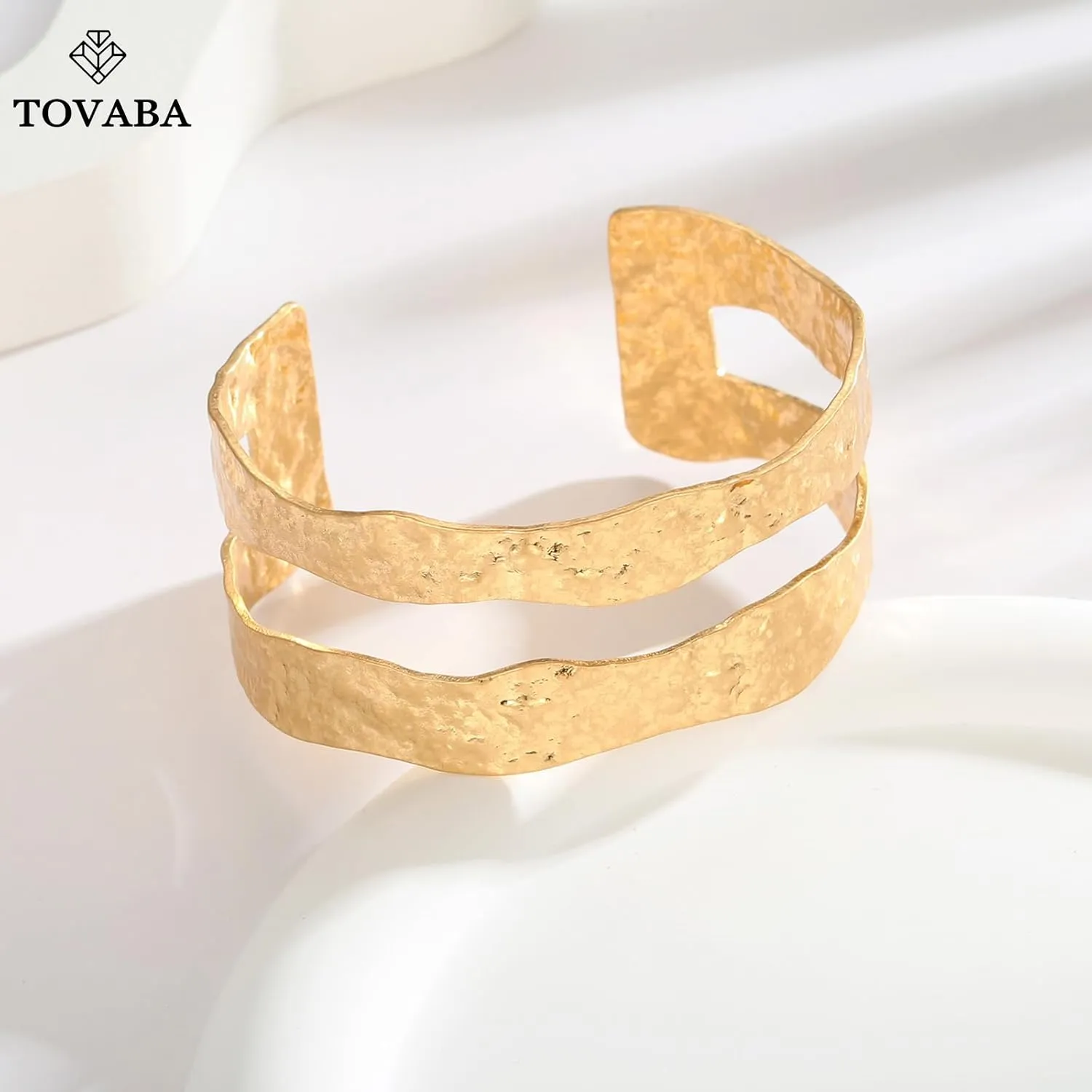 Chunky 14k Gold Cuff Bracelets for Women - Non Tarnish Teardrop Bangle Multi-layer Cross Wire Open Bracelets