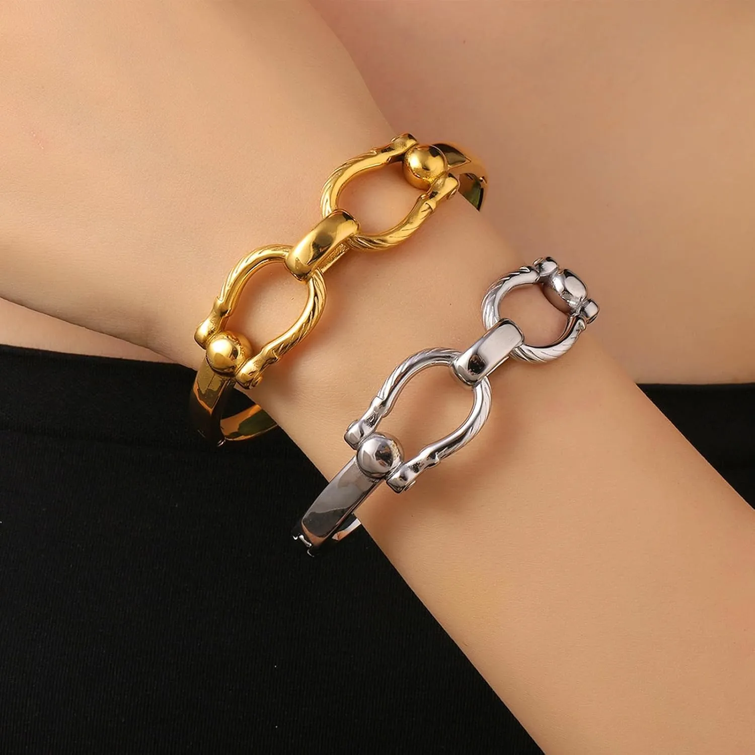Chunky Gold Bangle Bracelets for Women Hammered Texture Cuff Bangles Wrist Wrap Bangle Bracelet Jewelry