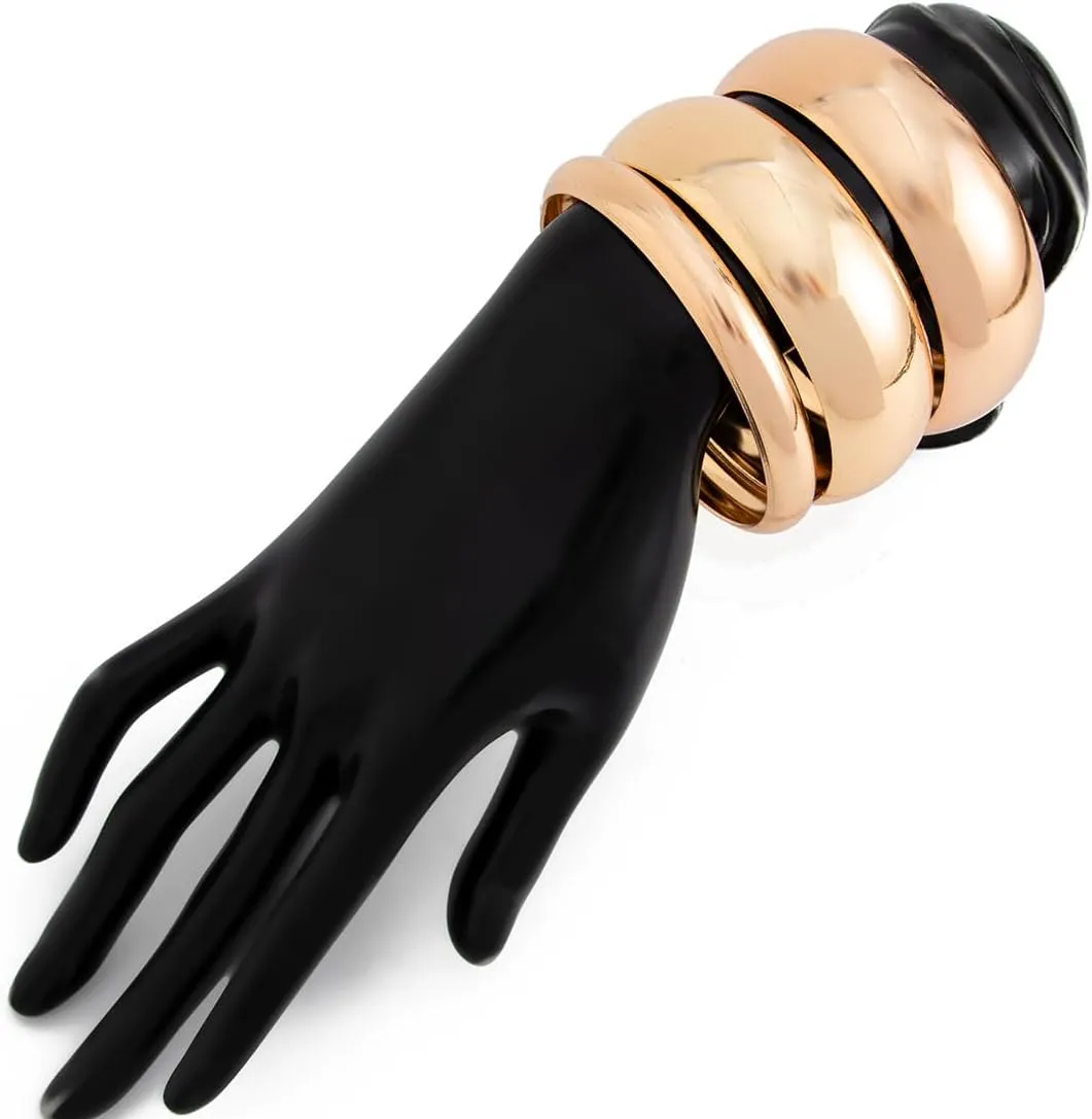 Chunky Gold Bracelets Set for Women Wide Cuff Bracelets Hammered Wrap Gold Bangles Set Jewelry