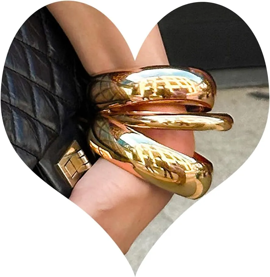 Chunky Gold Bracelets Set for Women Wide Cuff Bracelets Hammered Wrap Gold Bangles Set Jewelry