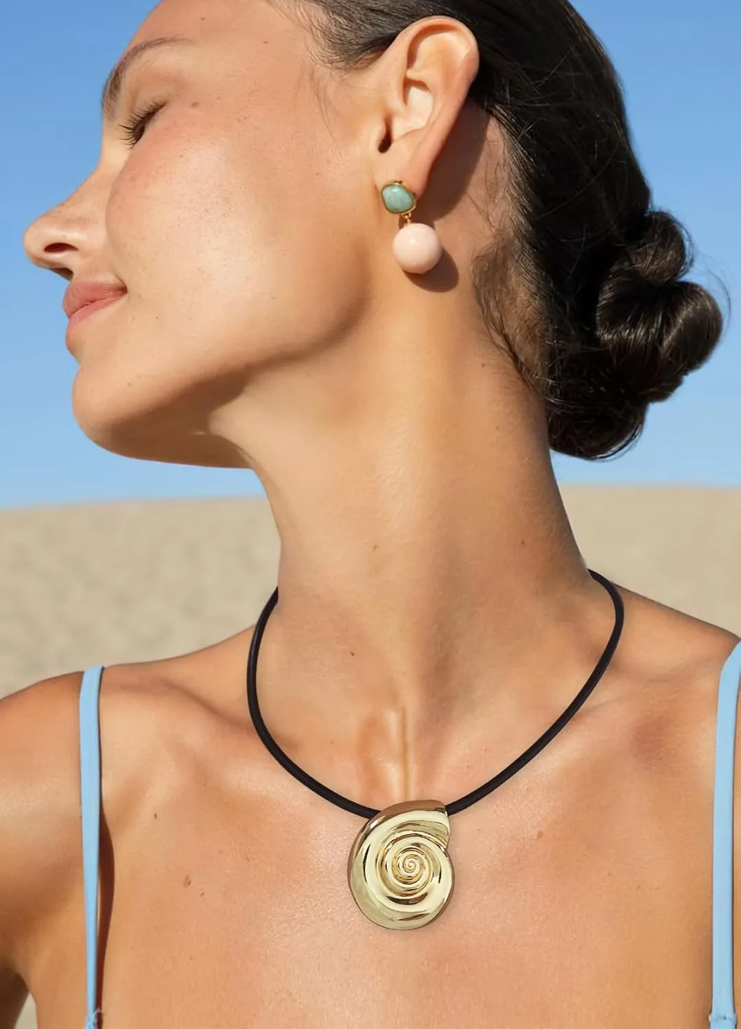 Chunky Gold Necklace Simple Starfish Shell Pendant Conch Seashell Necklace Bohemian Summer Beach Necklaces for Vacation