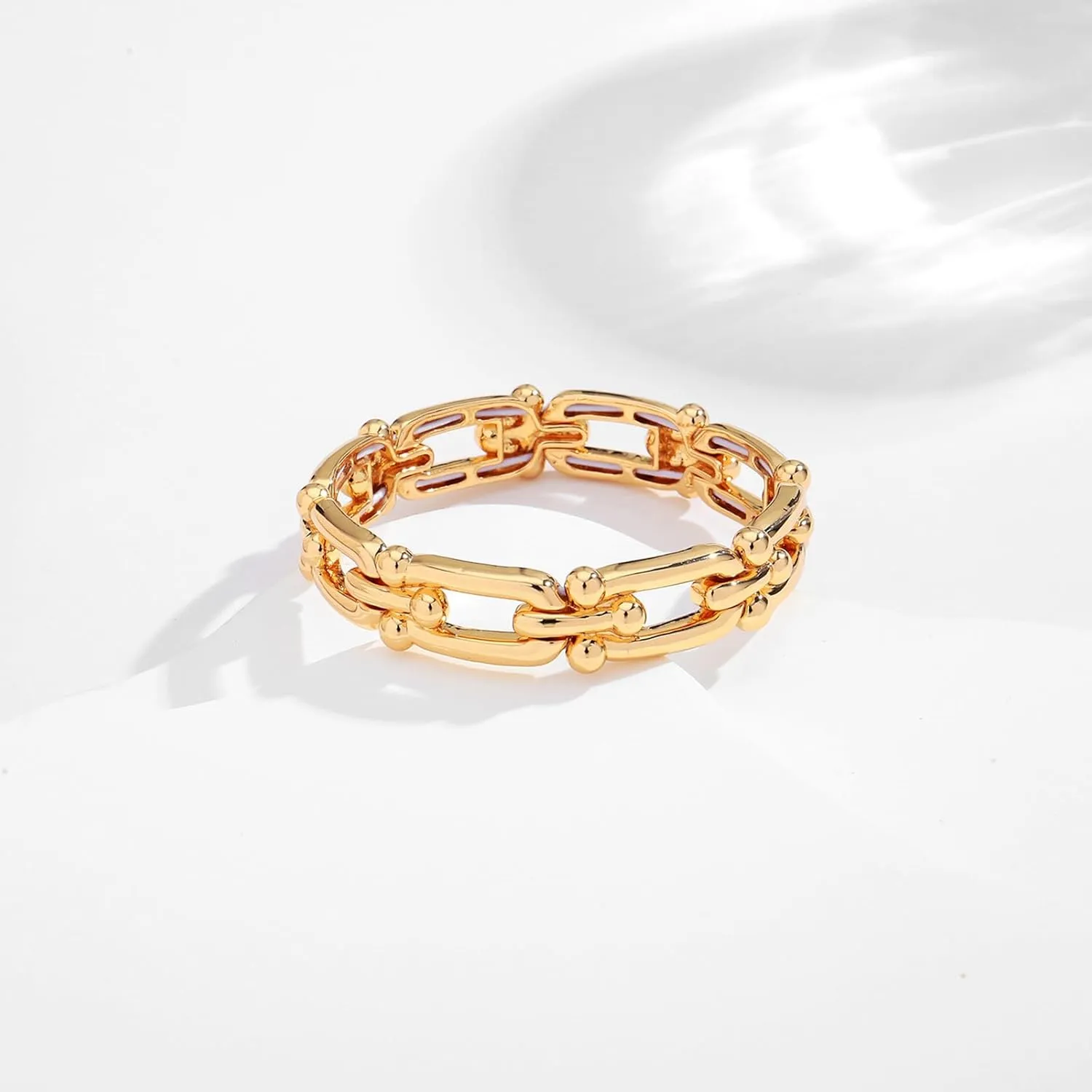 Chunky Stretch Bangles Bracelets for Women Trendy Wide Elastic Gold Bracelet Flexible Link Chain Bracelets