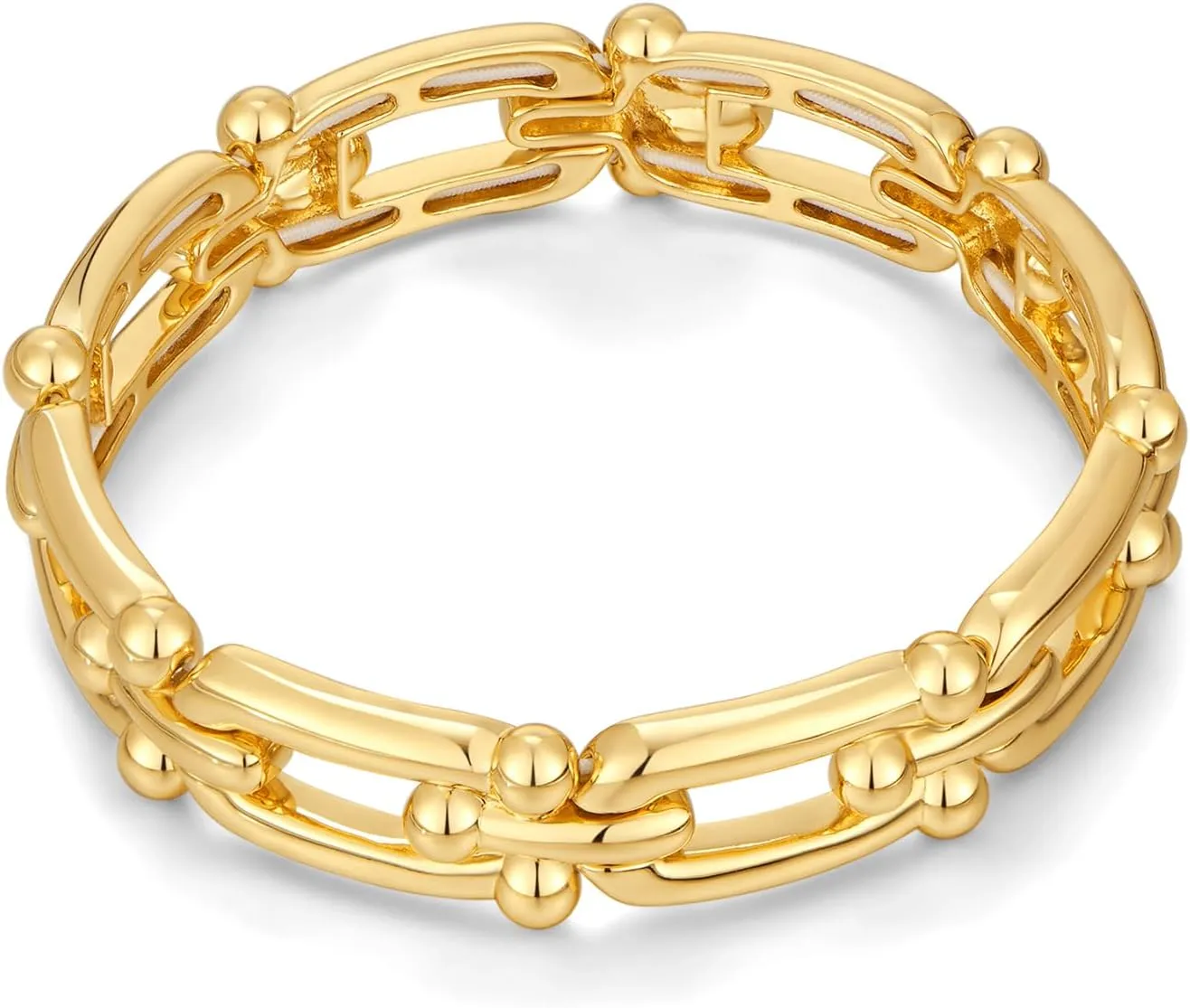 Chunky Stretch Bangles Bracelets for Women Trendy Wide Elastic Gold Bracelet Flexible Link Chain Bracelets