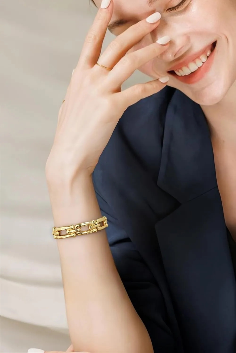 Chunky Stretch Bangles Bracelets for Women Trendy Wide Elastic Gold Bracelet Flexible Link Chain Bracelets