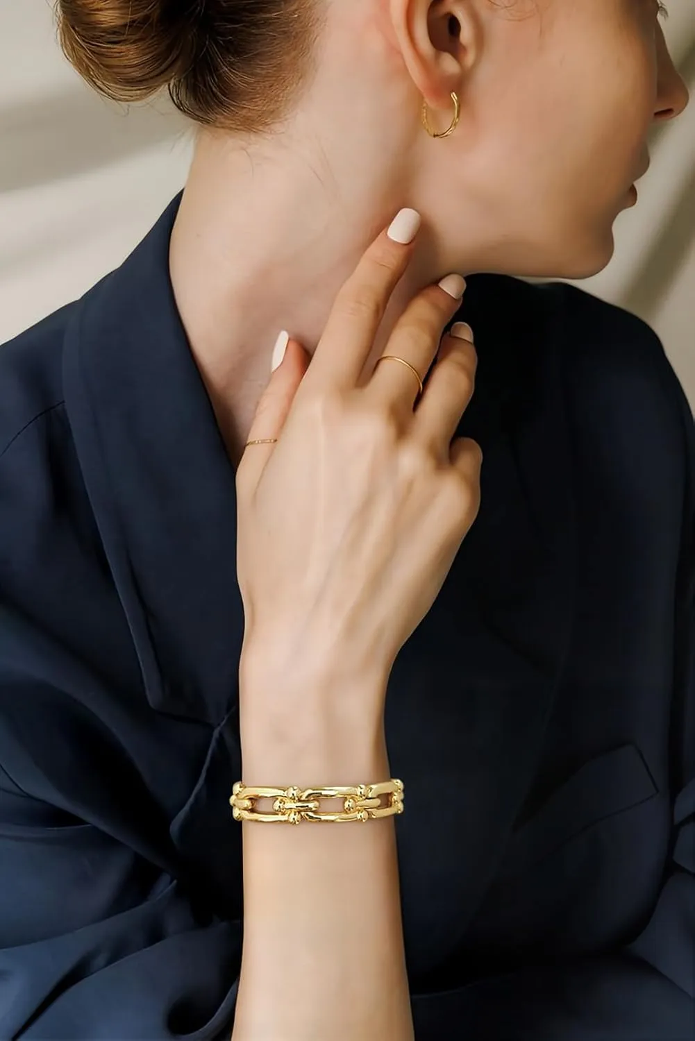 Chunky Stretch Bangles Bracelets for Women Trendy Wide Elastic Gold Bracelet Flexible Link Chain Bracelets