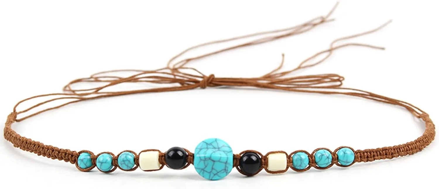 Cowboy Hat Band for Women Men, Beaded Hat Band for Straw Hat Fedora Leather Turquoise Replaceable Hat Band