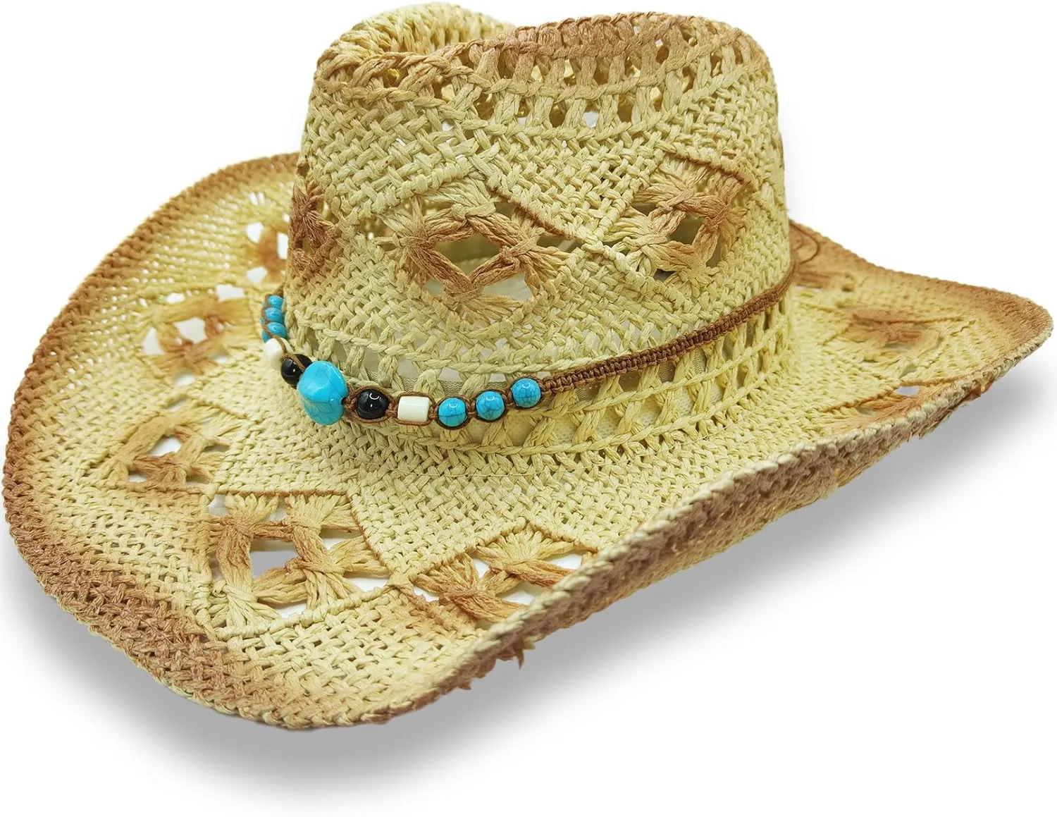 Cowboy Hat Band for Women Men, Beaded Hat Band for Straw Hat Fedora Leather Turquoise Replaceable Hat Band