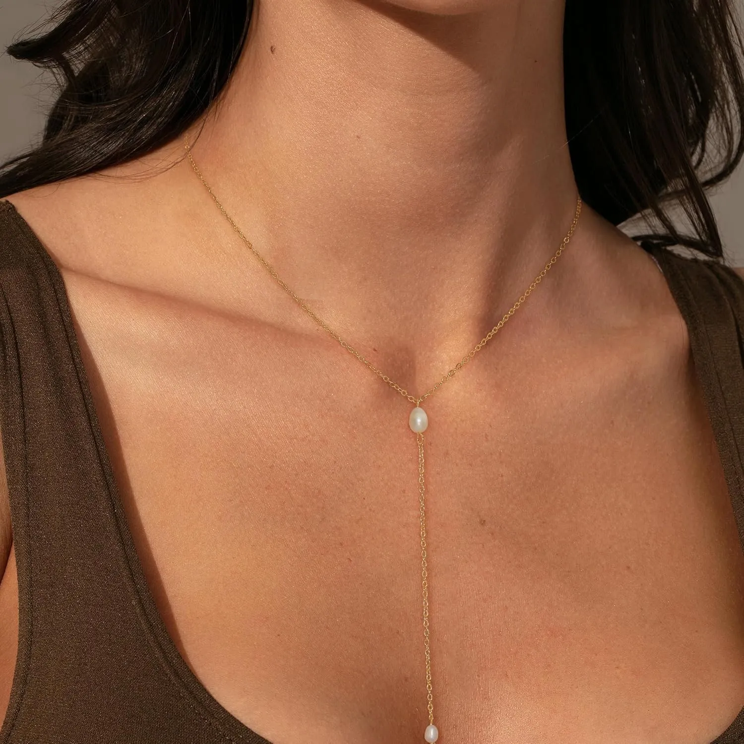 Dainty Gold Necklace for Women, Cute Long Necklace 14K Gold Plated CZ Lips Bead Y Shaped Lariat Necklace Simple Gold Choker Necklace Aesthetic Drop Necklace Trendy Gold Jewelry for Women