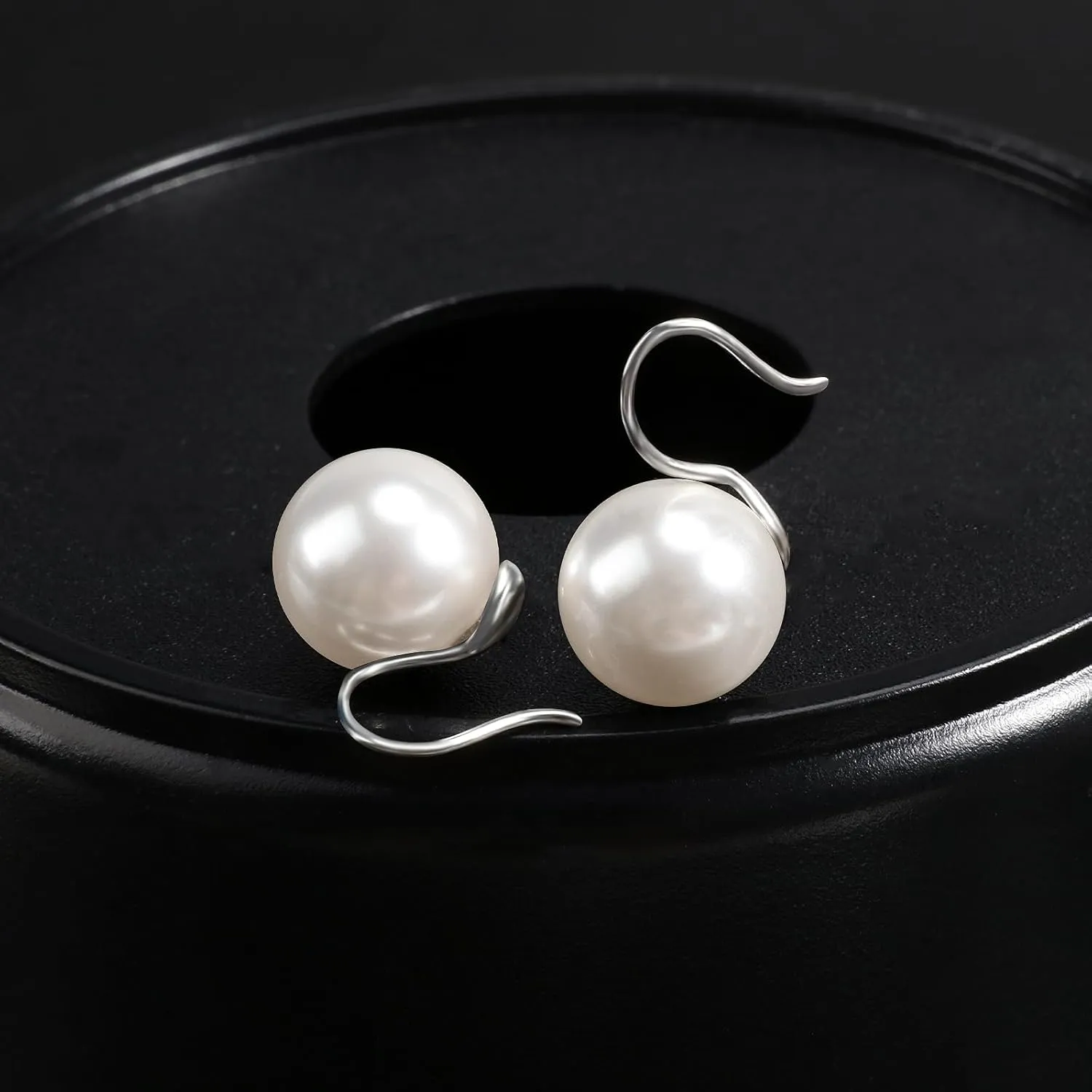 Designer Inspired Twisted Cable Wire Imitation Pearl Stud Earrings/ 12MM Faux Pearl Studs/Pearl Drop Hook Earrings Fashion Jewelry for Women Gift