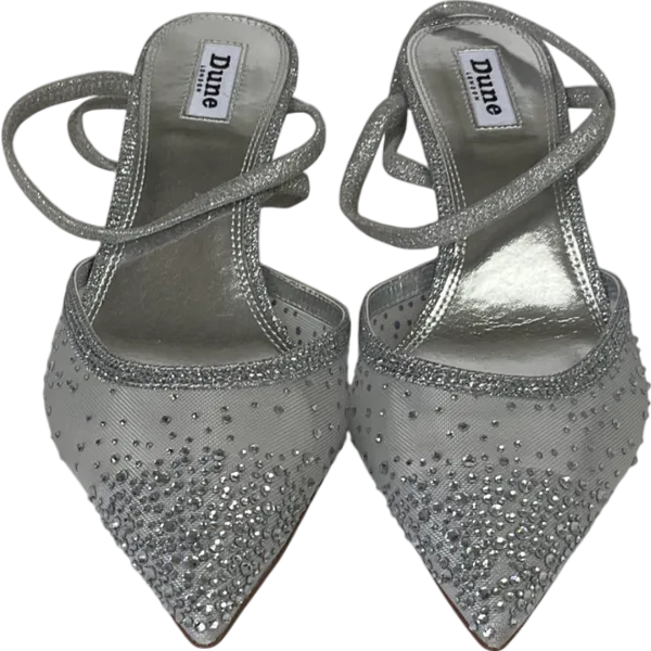 Dune Metallic Competitive - Silver Hotfix Kitten Heel Slingbacks UK 7 EU 40 