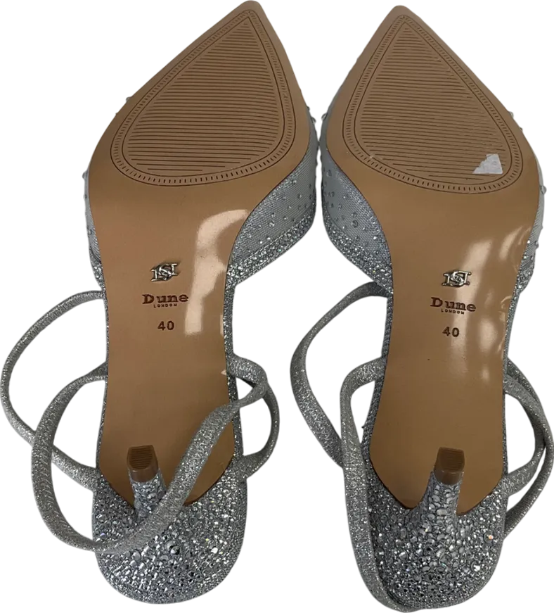 Dune Metallic Competitive - Silver Hotfix Kitten Heel Slingbacks UK 7 EU 40 
