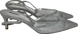 Dune Metallic Competitive - Silver Hotfix Kitten Heel Slingbacks UK 7 EU 40 