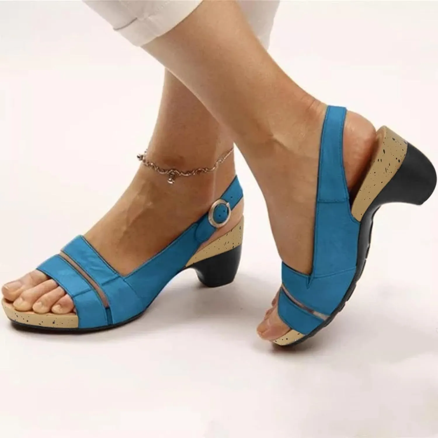 Eduavar Orthopedic Sandals for Women, Sandals Women Dressy Summer Sandals Elegant Low Heel Sandals with Ankle Strap