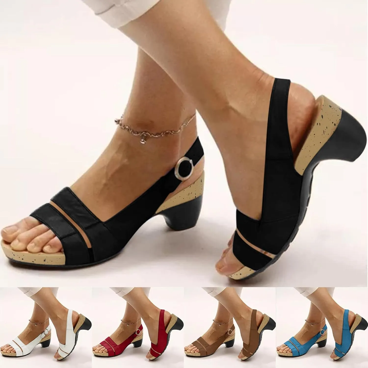 Eduavar Orthopedic Sandals for Women, Sandals Women Dressy Summer Sandals Elegant Low Heel Sandals with Ankle Strap