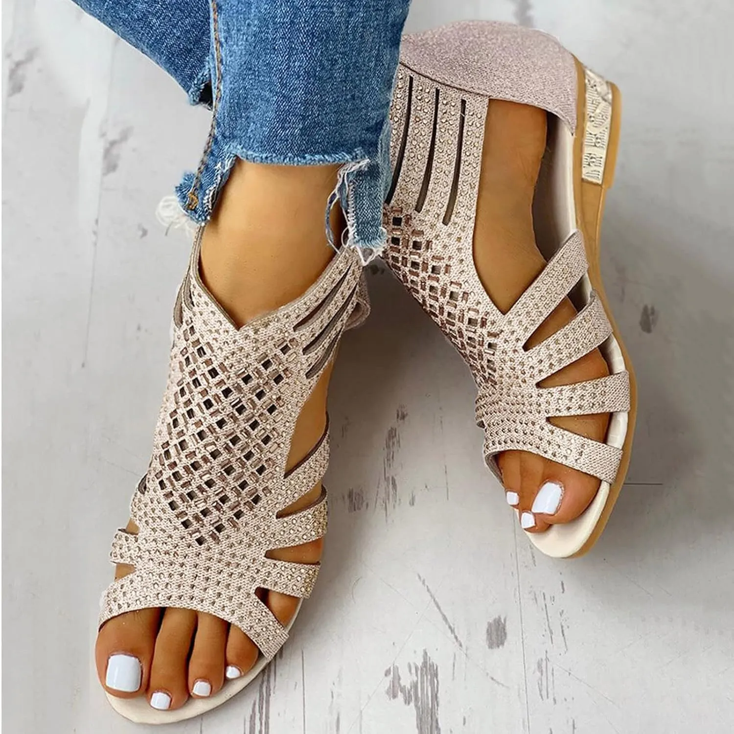 Eduavar Sandals for Women Casual Summer, Women Sandals Closed Toe Wedge Sandals Summer Casual Ankle Strap Buckle Sandals