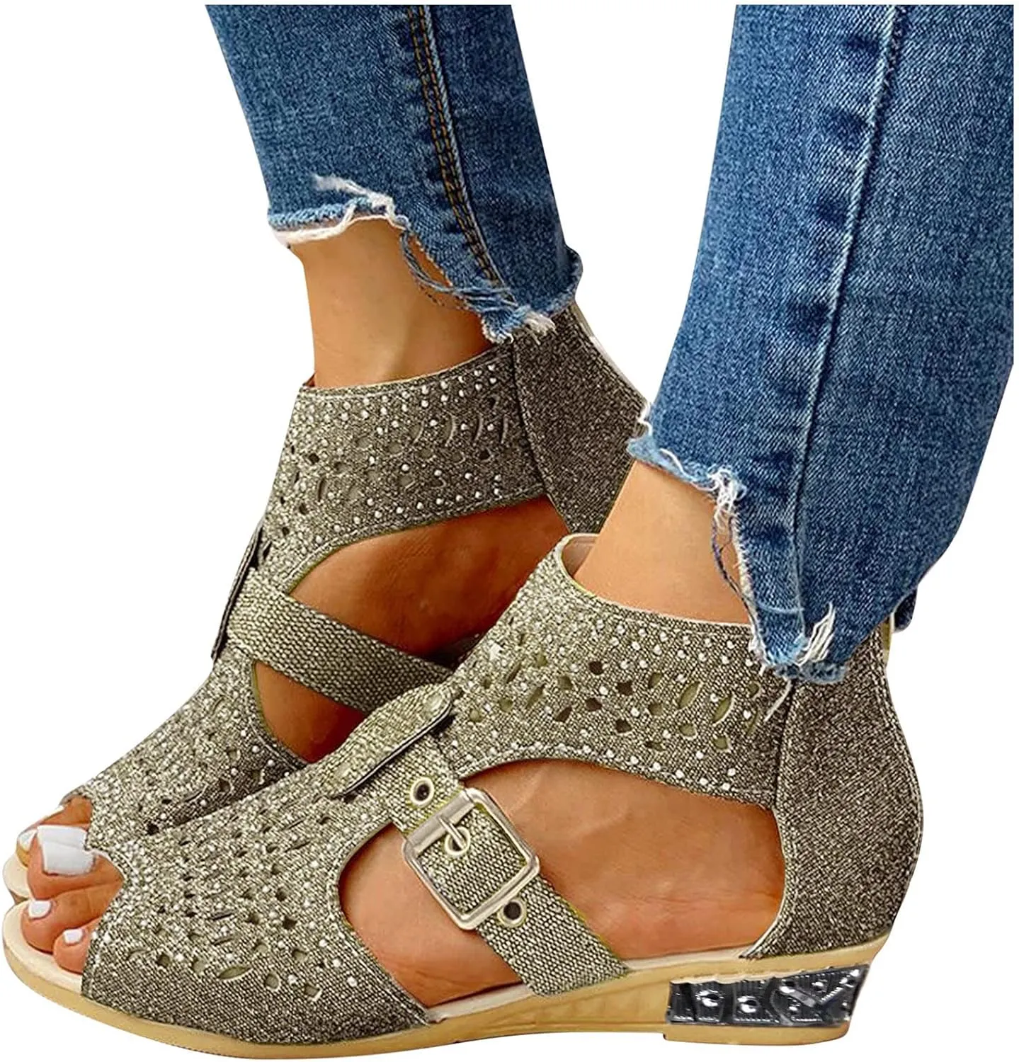 Eduavar Sandals for Women Casual Summer, Women Sandals Closed Toe Wedge Sandals Summer Casual Ankle Strap Buckle Sandals