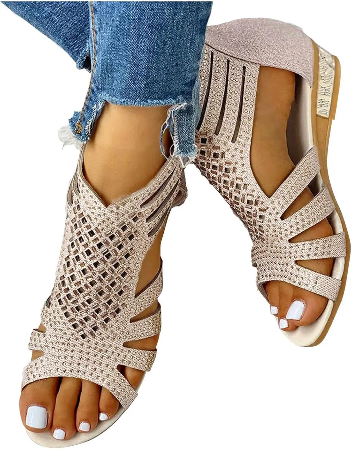 Eduavar Sandals for Women Casual Summer, Women Sandals Closed Toe Wedge Sandals Summer Casual Ankle Strap Buckle Sandals