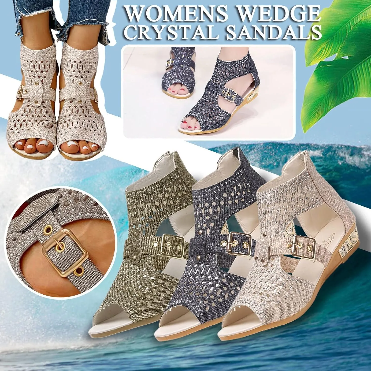 Eduavar Sandals for Women Casual Summer, Women Sandals Closed Toe Wedge Sandals Summer Casual Ankle Strap Buckle Sandals