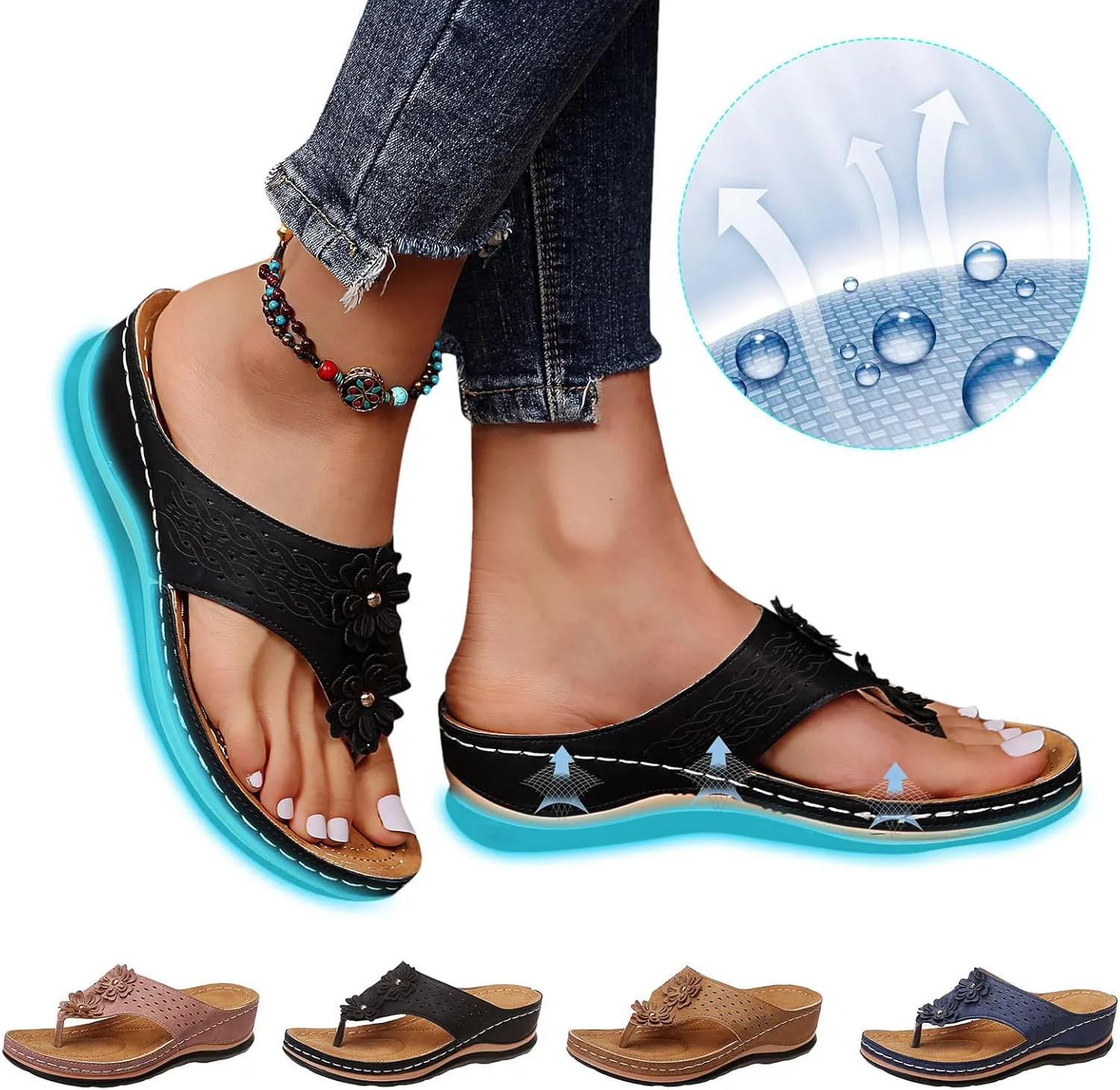 Eduavar Sandals for Women Dressy, Orthopedic Sandals for Women Walking Slippers Anti-Slip Sandal Slip On Flip Flops
