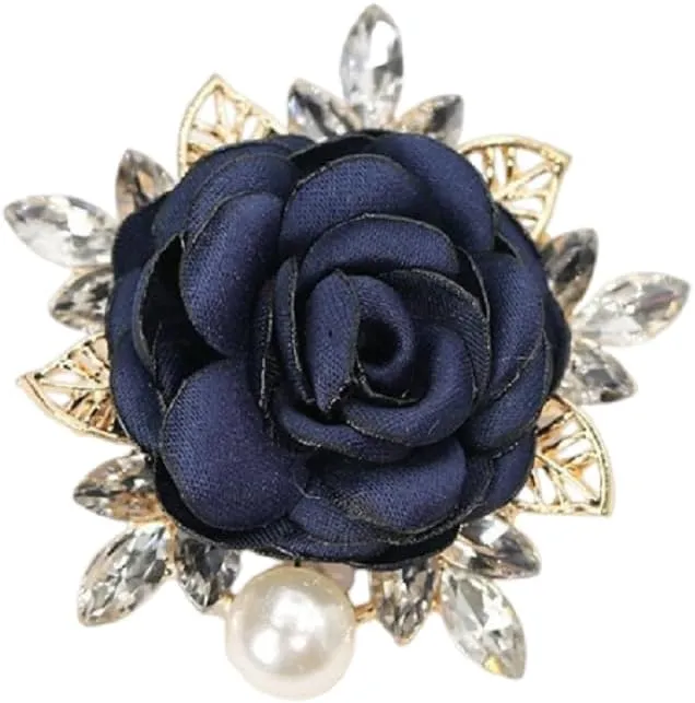 Elegant Rose Flower Pearl Brooch Pin for Women Men Wedding Party Essentials Handmade Crystal Pearl Fabric Flower Lapel Pin Dress Suit Accessories Boutonniere Idea Gifts Jewelry Valentine's Day