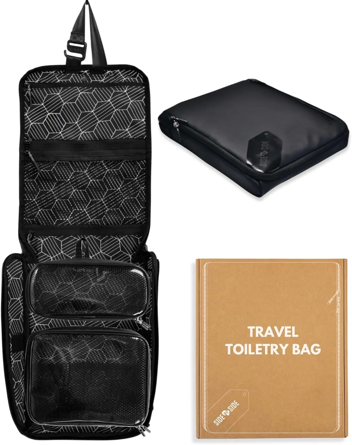 Flat Toiletry Bag for Travel. Slim Dopp Kit Organizer for Men. Hanging Mens Shaving Case with Detachable Pouches. TSA Approved. Size 11.02 x 8.46 x 1.57 inches (28 x 21.5 x 4 cm)