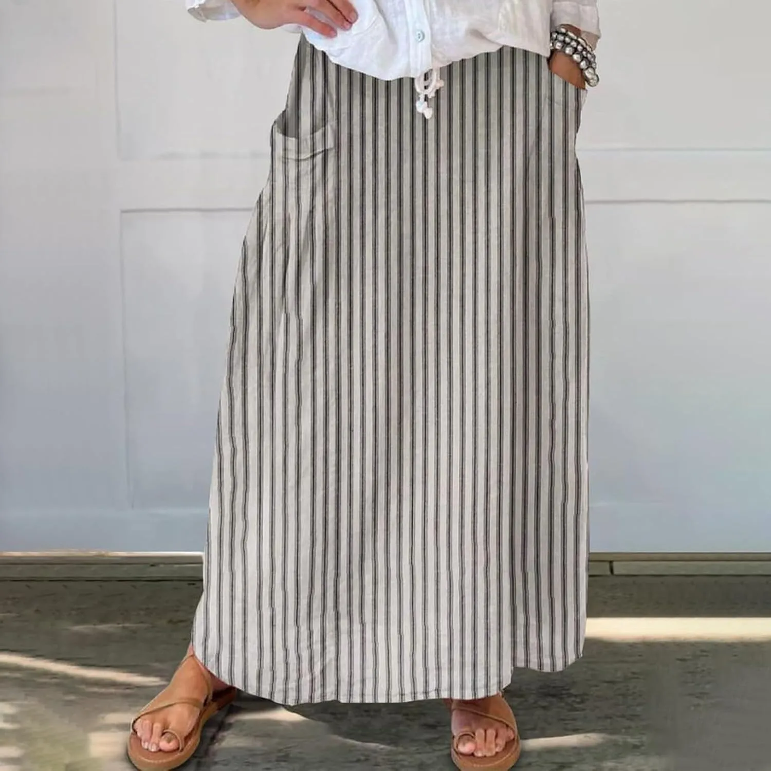 Flowy Long Summer Skirts Women Boho Floral Elastic High Waist Tiered Pleated Casual Beach Maxi Skirt