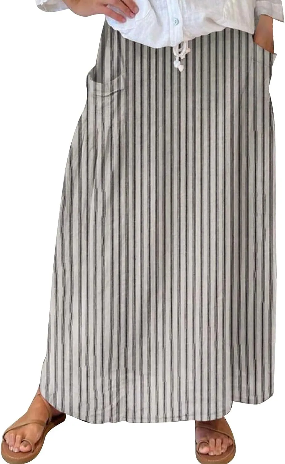 Flowy Long Summer Skirts Women Boho Floral Elastic High Waist Tiered Pleated Casual Beach Maxi Skirt