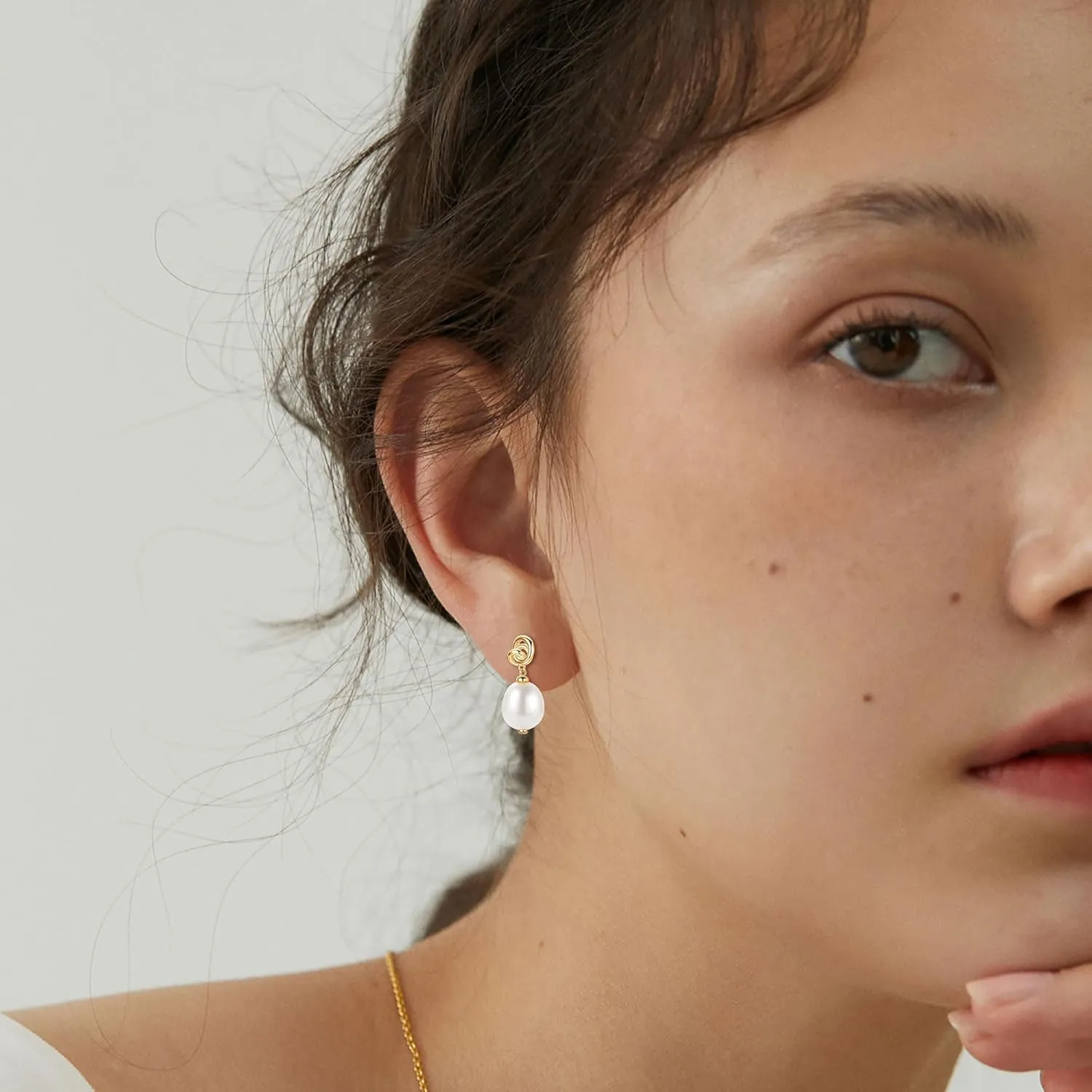 Freshwater Pearl Drop Earrings for Women, 925 Sterling Silver Infinity Pearl Drop Earrings Jewelry Gifts for Bride Wife Mom