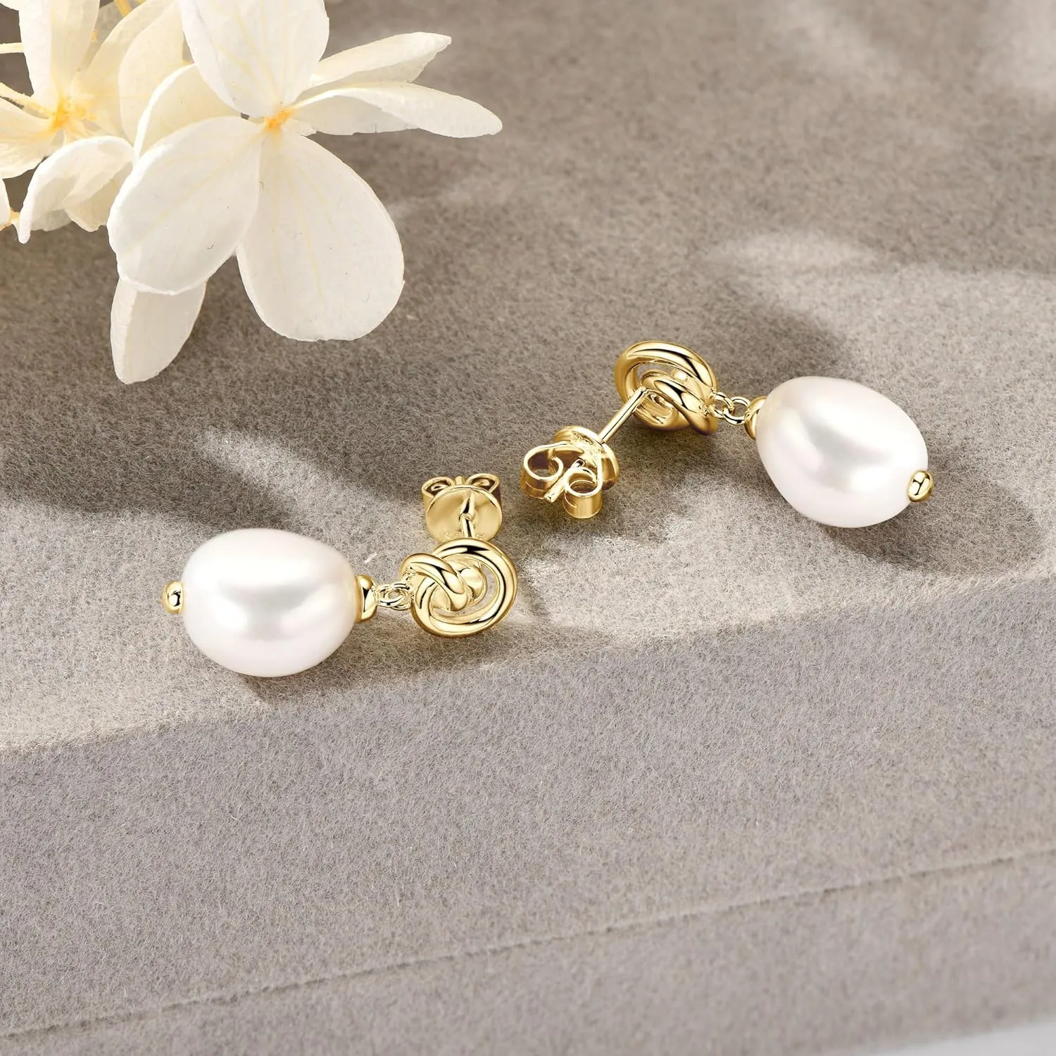 Freshwater Pearl Drop Earrings for Women, 925 Sterling Silver Infinity Pearl Drop Earrings Jewelry Gifts for Bride Wife Mom
