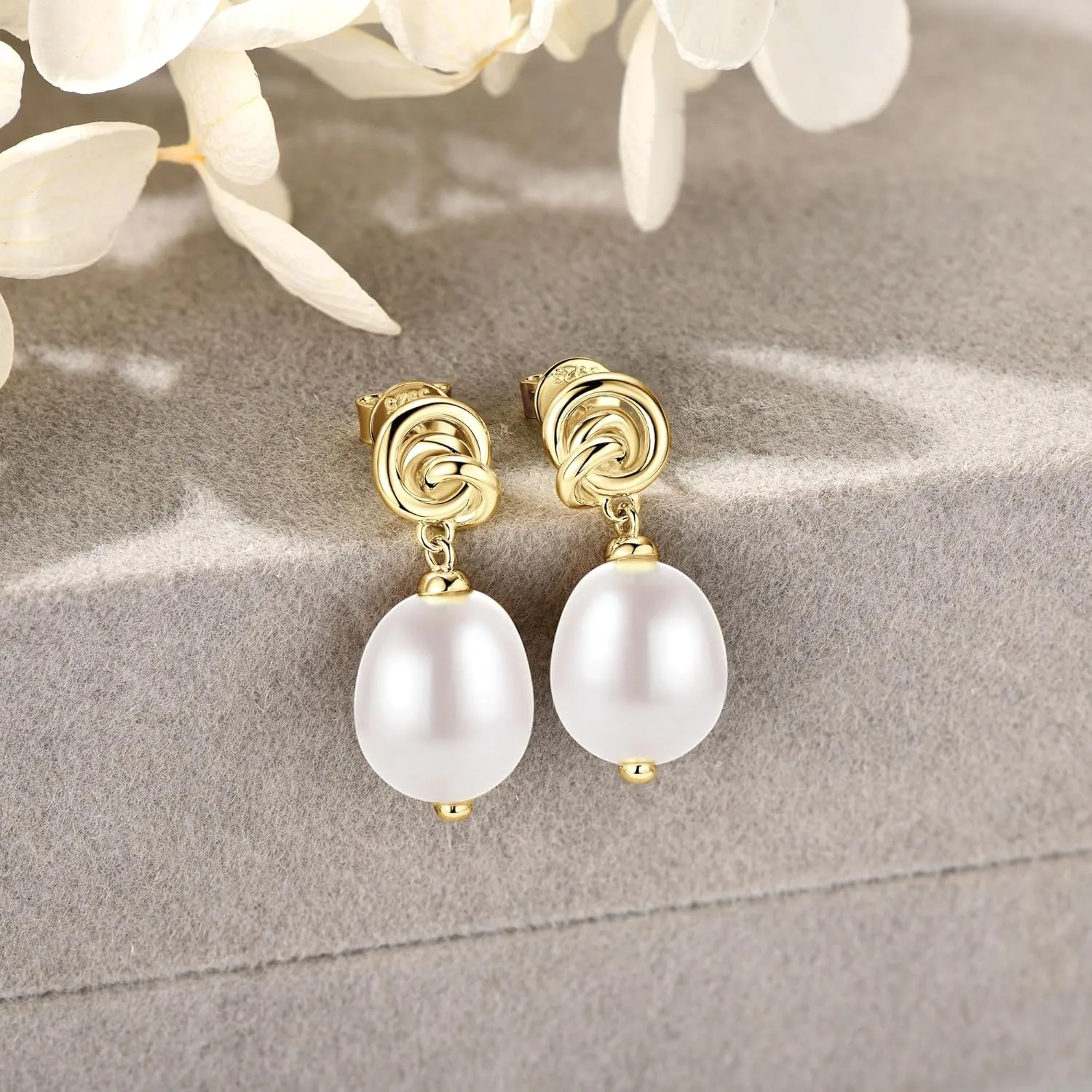 Freshwater Pearl Drop Earrings for Women, 925 Sterling Silver Infinity Pearl Drop Earrings Jewelry Gifts for Bride Wife Mom
