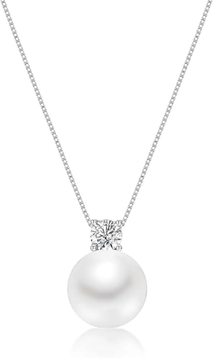 Freshwater Pearls Drop Necklace CZ Crystal Pearl Necklace Bride Pearl Diamond Necklaces Single Pearl Rhinestone Necklace for Women Jewelry Gift