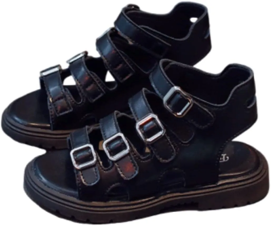 Girls Kids Gldiator Sandals Rubber Sole Non Slip Summer Shoes 4 Buckle Outdoor Water Ankle Shoes Baby Boys Sandals