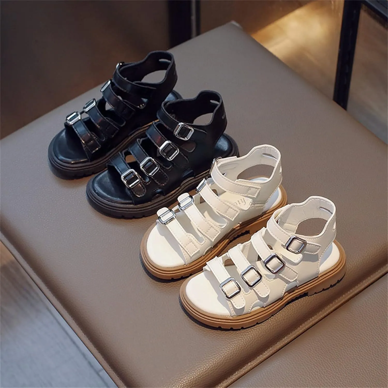 Girls Kids Gldiator Sandals Rubber Sole Non Slip Summer Shoes 4 Buckle Outdoor Water Ankle Shoes Baby Boys Sandals