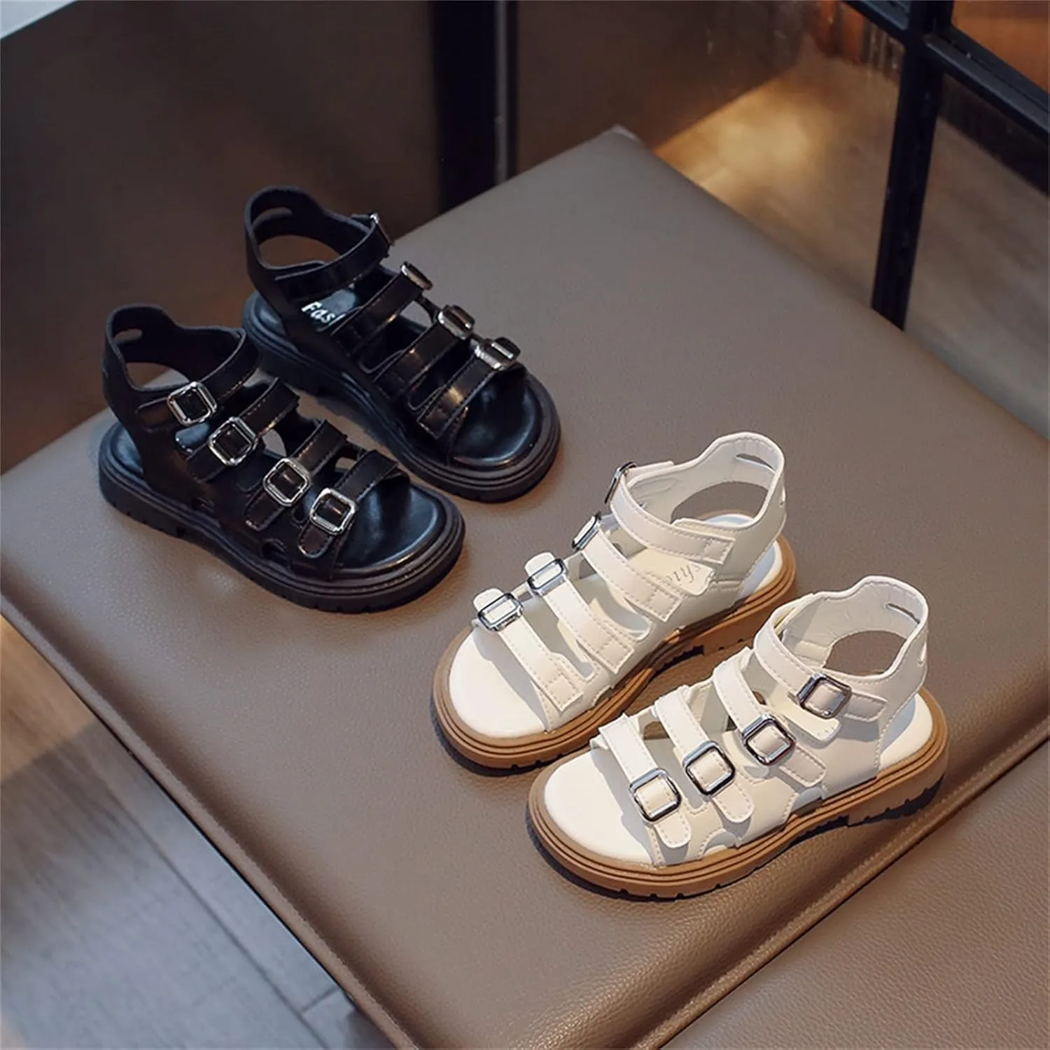 Girls Kids Gldiator Sandals Rubber Sole Non Slip Summer Shoes 4 Buckle Outdoor Water Ankle Shoes Baby Boys Sandals