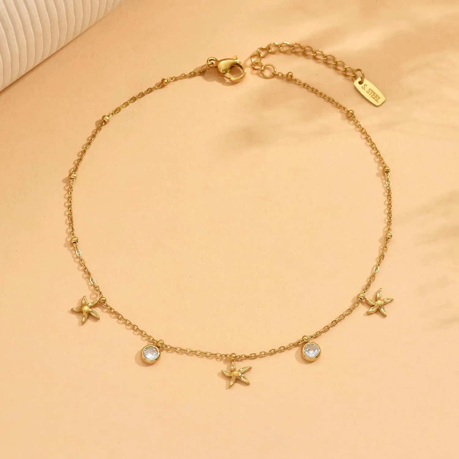 Gold Ankle Bracelets for Women 18K Gold Plated Waterproof Starfish Sea Shell Pearls CZ Diamond Dangle Anklets Trendy Summer Beach Foot Chain Jewelry Gift