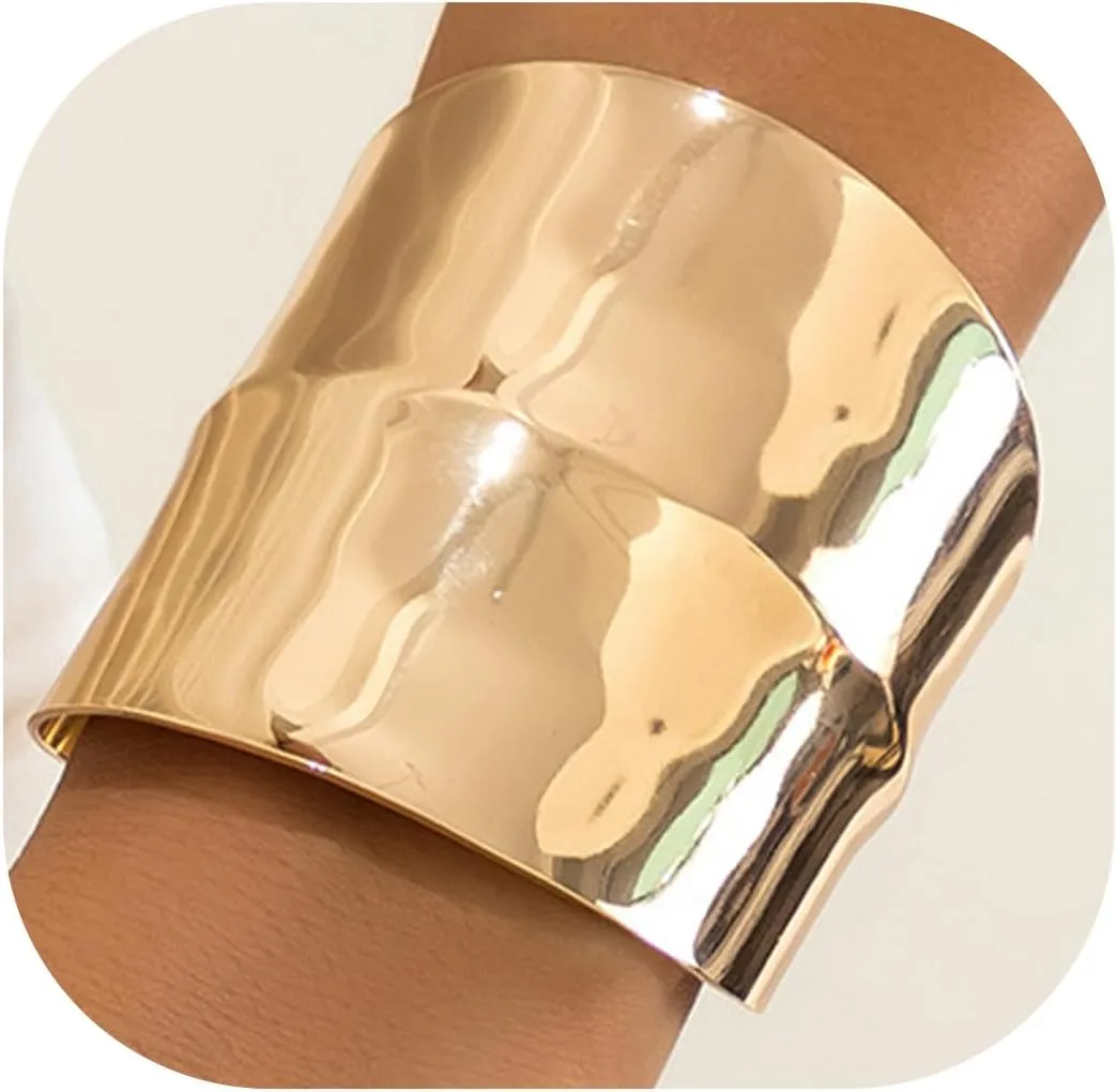 Gold Arm Cuff Bracelets for Women Chunky Bangles Hammered Bracelet Wide Vintage Open Thick Cuff Jewelry Gift