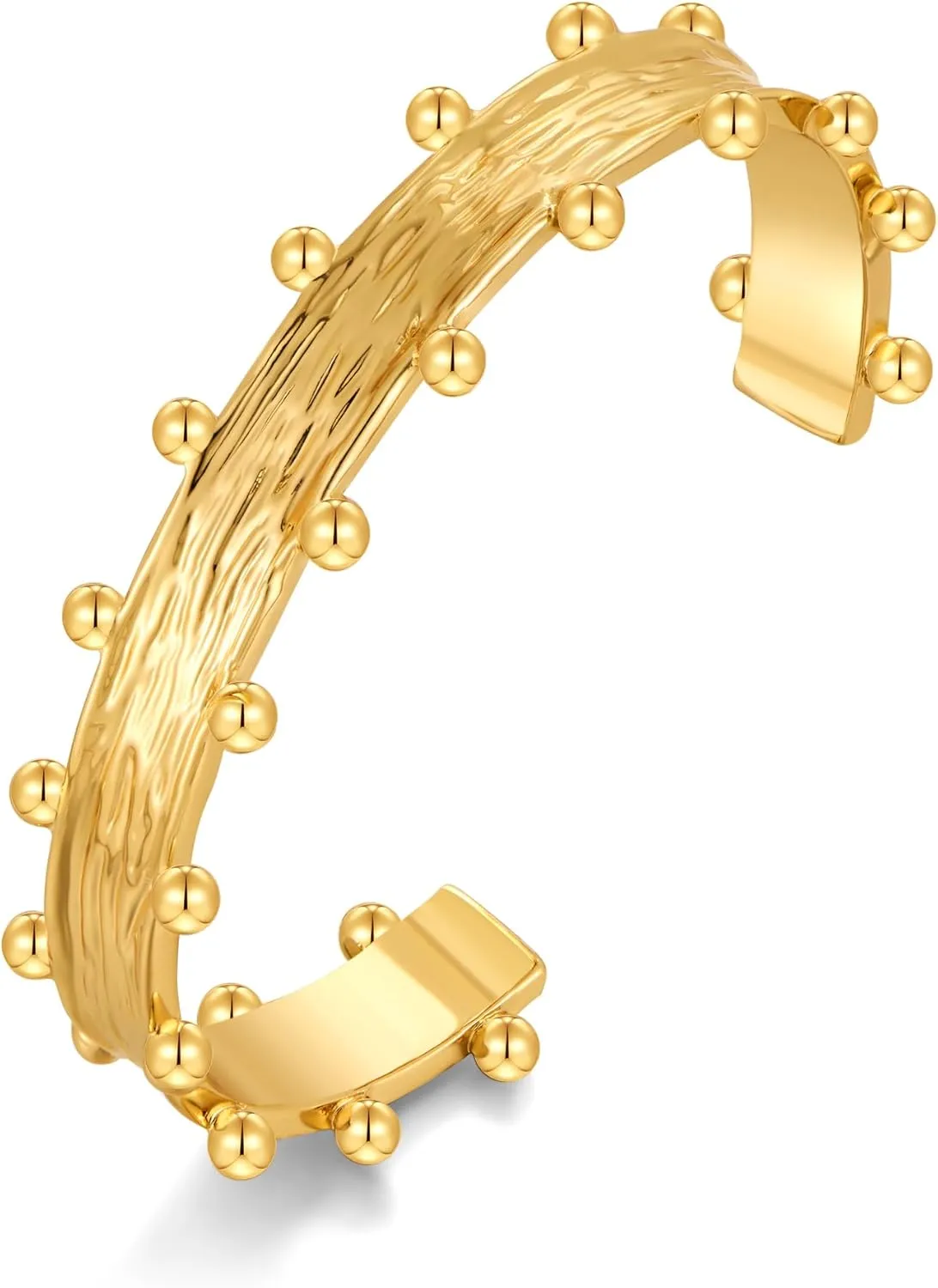 Gold Beaded Cuff Bangle Bracelet for Women Hammered Chunky Cuff Bracelet Gold Double-Layer Beads Open Cuff Bracelets Vintage Statement Jewelry