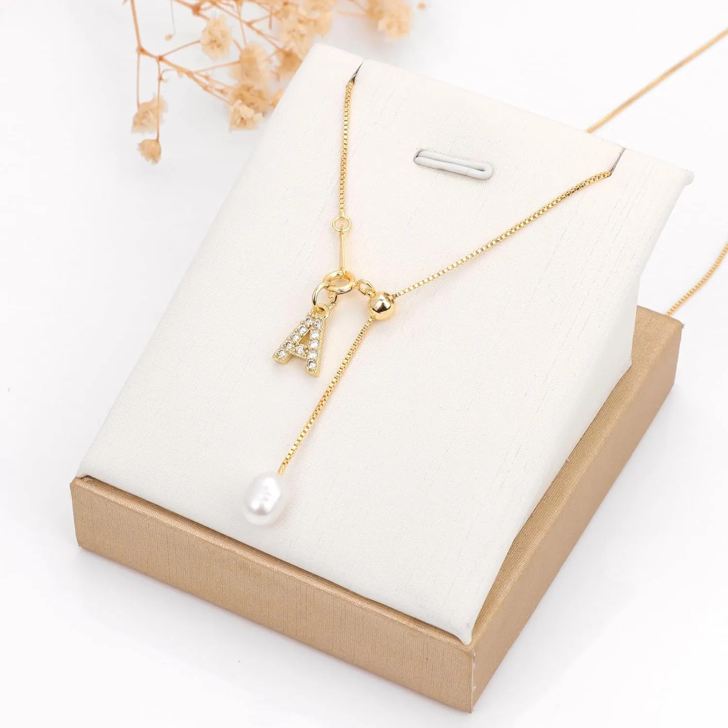 Gold Pearl Initial Necklaces for Women, Dainty Gold Letter Necklace Tiny A-Z Pendant Choker Necklaces Trendy Cute Personalized Slider Chain Name Necklace Jewelry for Women Gift